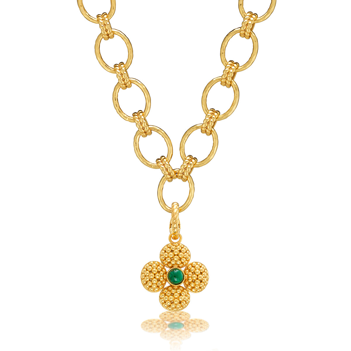 Berry Clover Double Sided Pendant in Malachite
