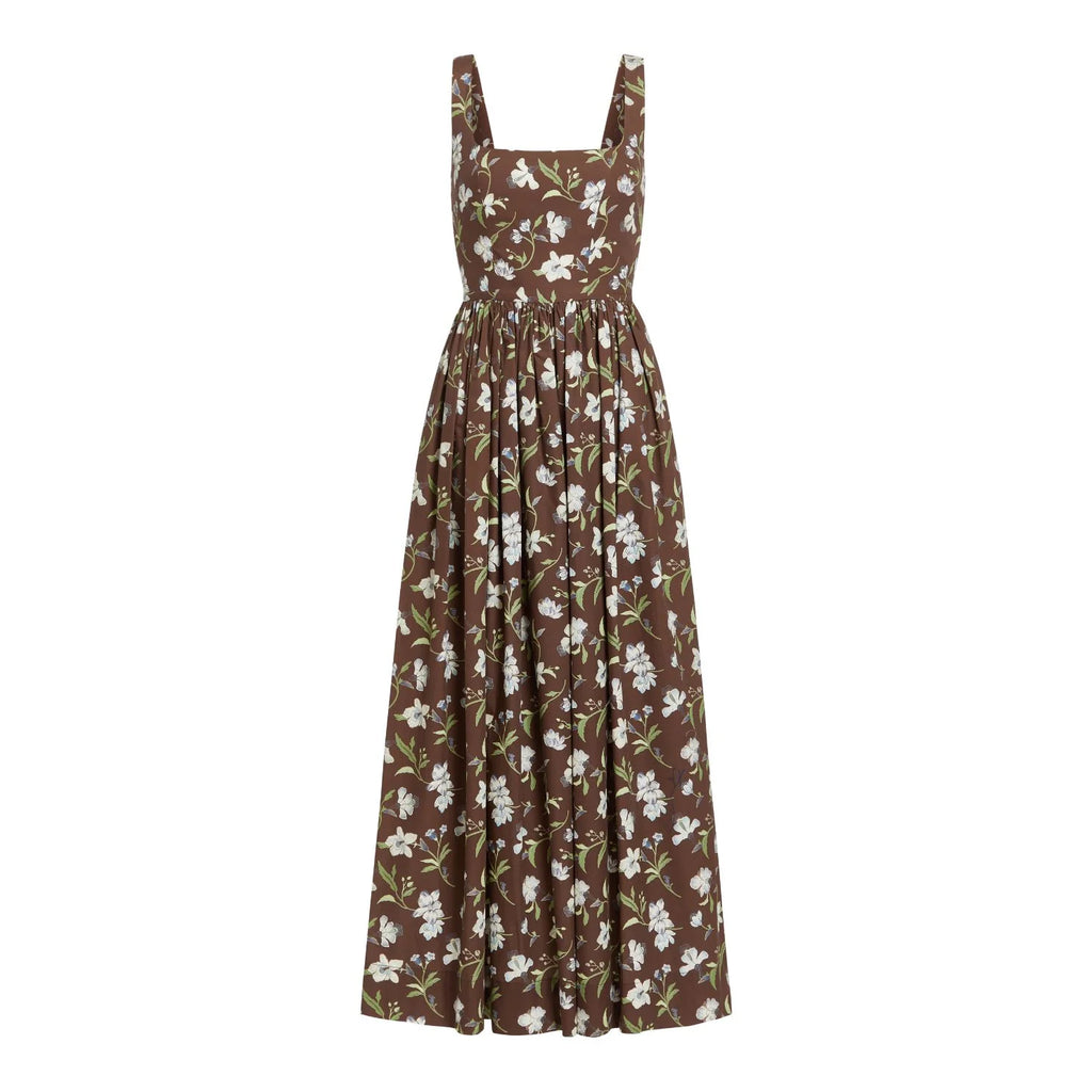 Scoop Neck Dress in Brown Hibiscus
