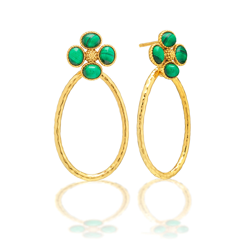Berry Clover Teardrop Earrings in Malachite