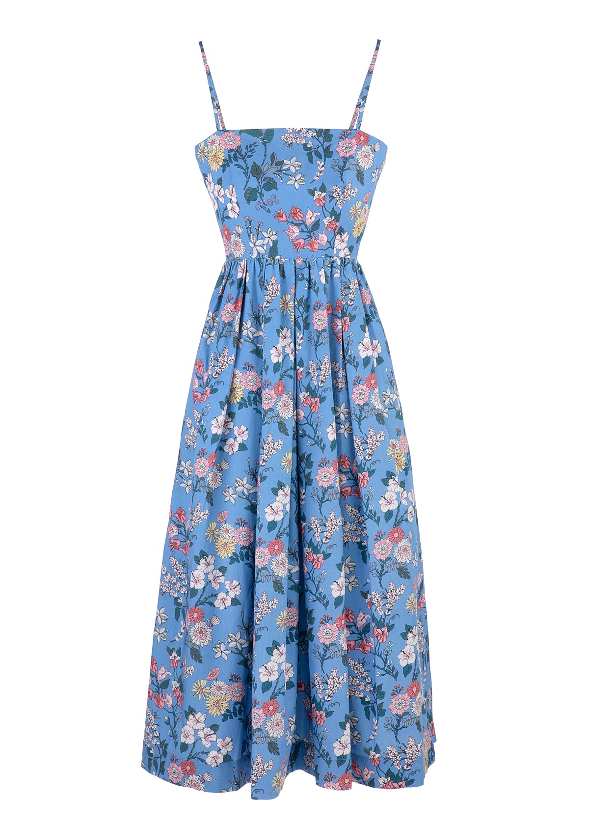 OTM Exclusive: Skinny-Strap Poof Dress in Blue Multi Floral