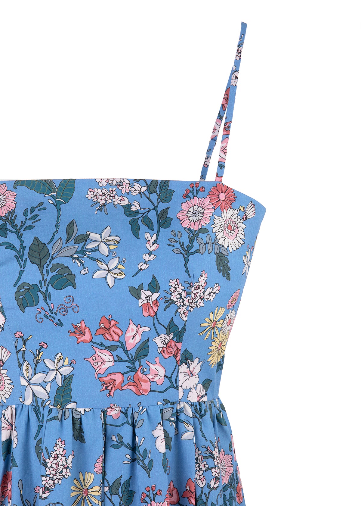 OTM Exclusive: Skinny-Strap Poof Dress in Blue Multi Floral