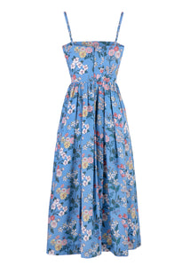 OTM Exclusive: Skinny-Strap Poof Dress in Blue Multi Floral