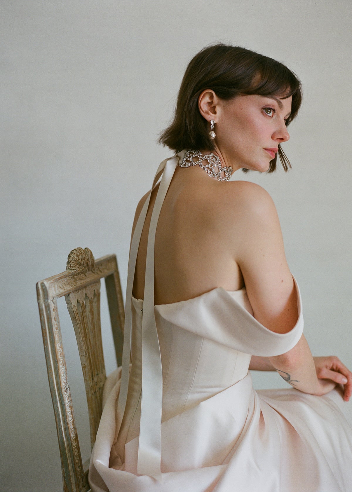 Lavinia Ribbon Tie in Crystal Cream