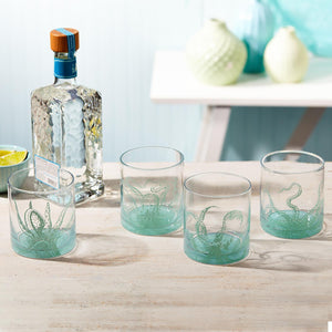 Octopus Double Old Fashion Glass in Gift Box, Set of 4