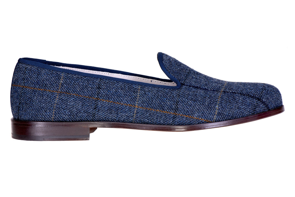 Our Glenshire Navy Plaid Slipper on a white background.
