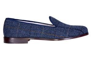 Our Glenshire Navy Plaid Slipper on a white background.