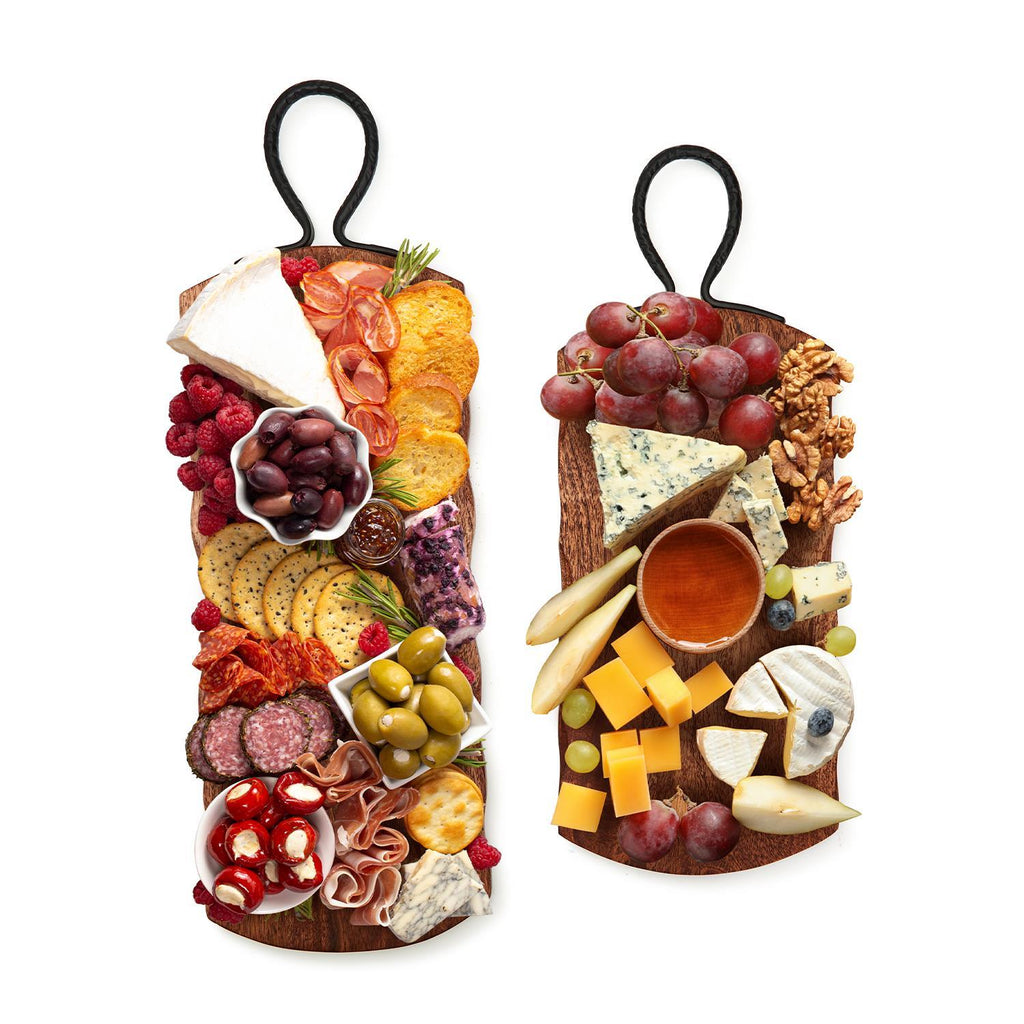 Rustic Edge Serving Boards with Hammered Iron Handle