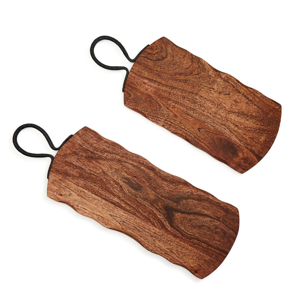 Rustic Edge Serving Boards with Hammered Iron Handle
