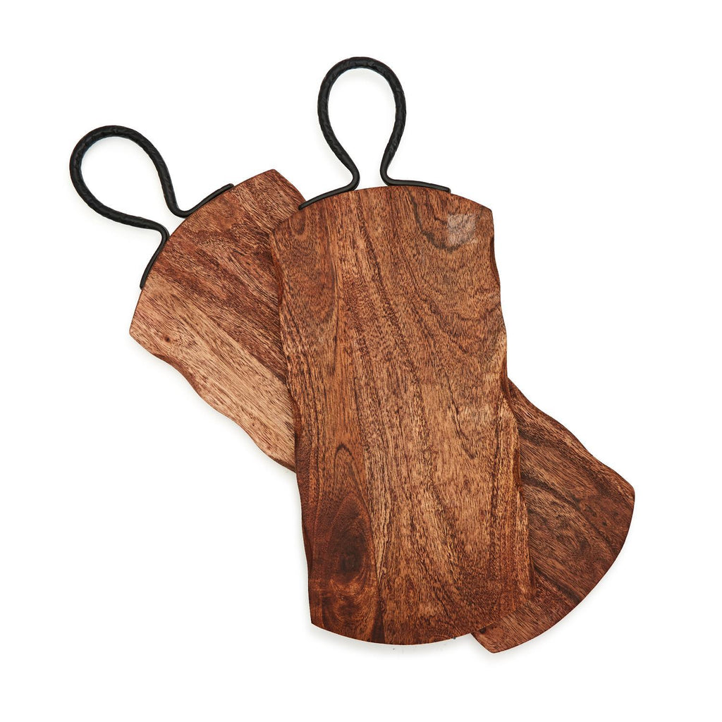 Rustic Edge Serving Boards with Hammered Iron Handle