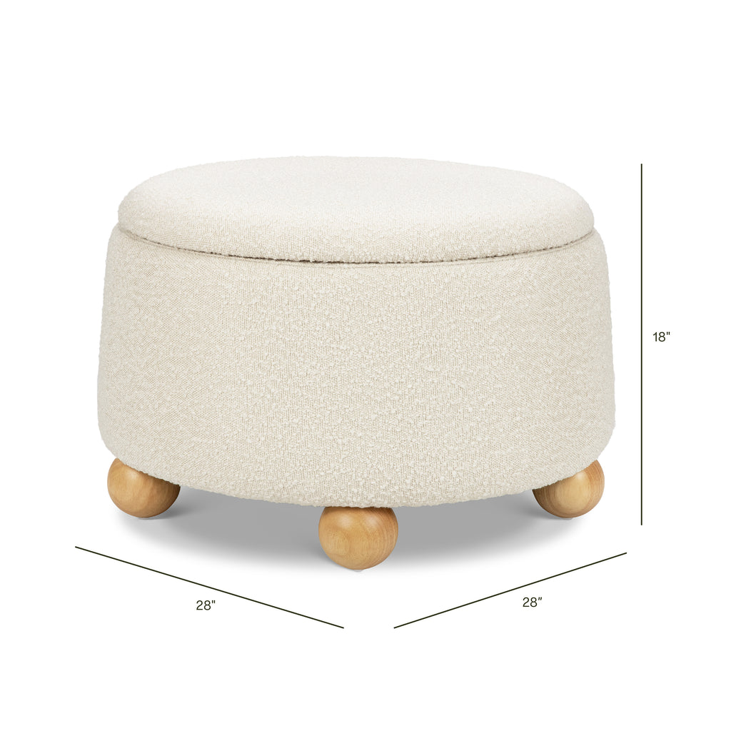 Tuffet Storage Ottoman in Performance Ivory Boucle with Honey Ball Feet