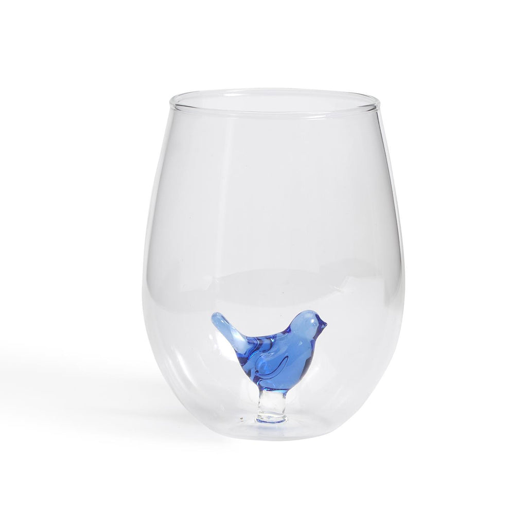 Blue Bird Stemless Wine Glass