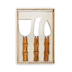 Natural Bamboo Handle Cheese Knives in Gift Box, Set of 3