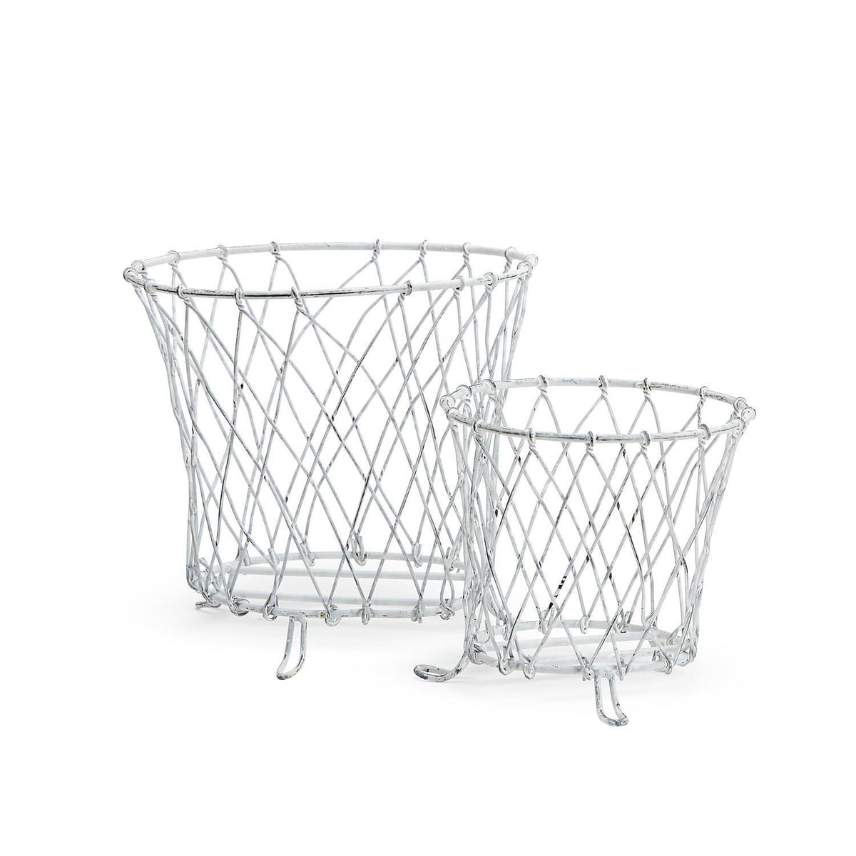 French Wireworks Pot Basket with Antique White Finish, Set of 2