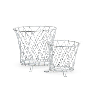 French Wireworks Pot Basket with Antique White Finish, Set of 2