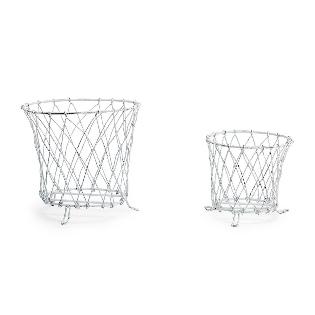 French Wireworks Pot Basket with Antique White Finish, Set of 2
