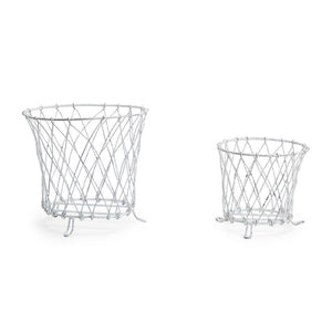 French Wireworks Pot Basket with Antique White Finish, Set of 2