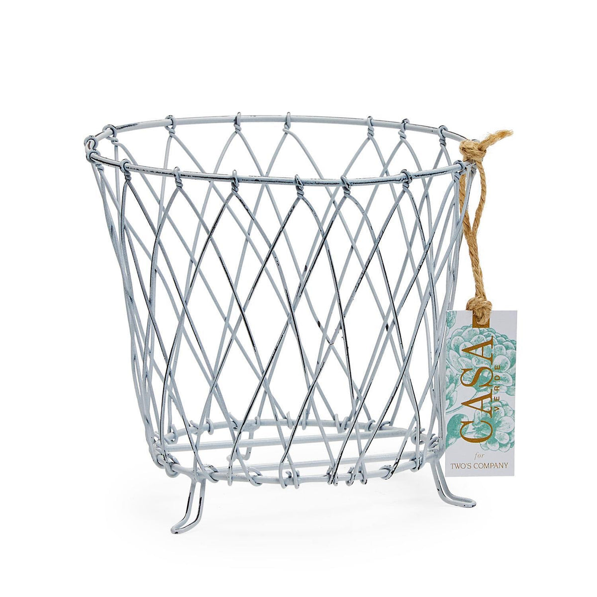 French Wireworks Pot Basket with Antique White Finish, Set of 2