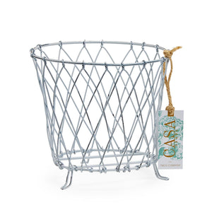 French Wireworks Pot Basket with Antique White Finish, Set of 2