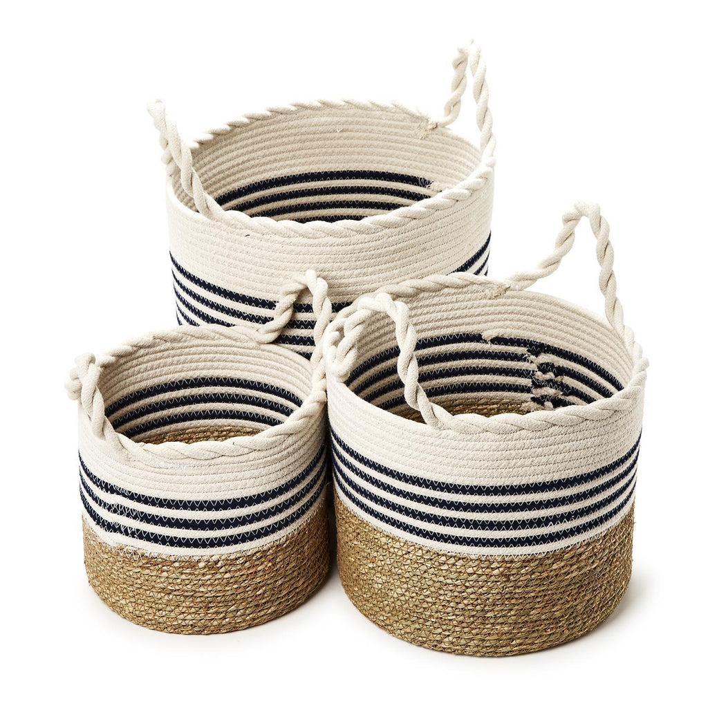 Circular Weave Baskets with Handles, Set of 3