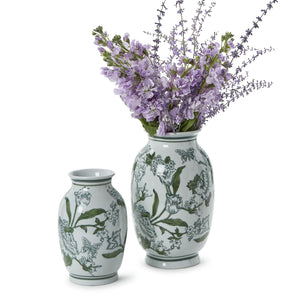 Primrose Lotus Green & White Chinoiserie Vases, Set of 2