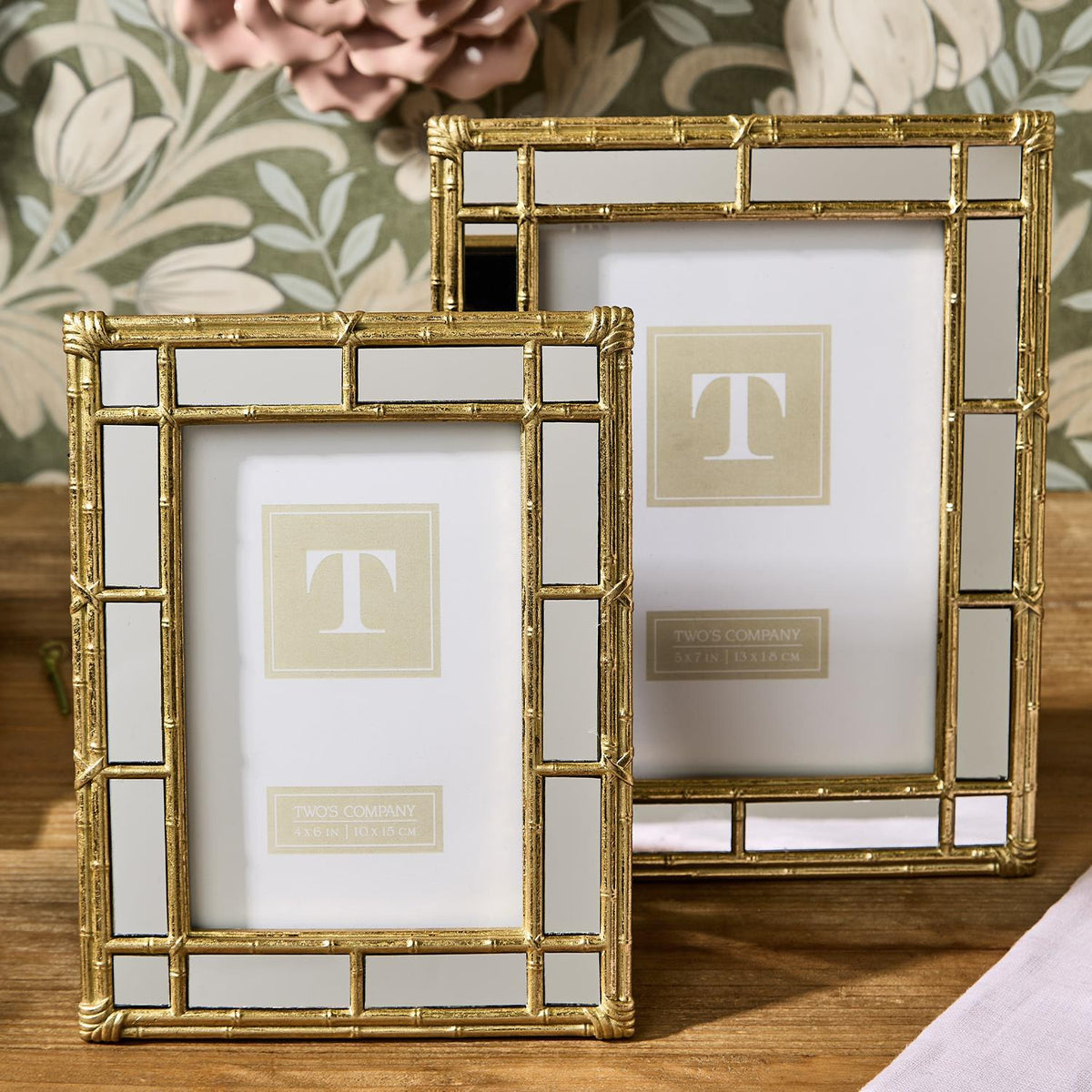 Bamboo Gold Photo Frames with Mirror Edge, Set of 2