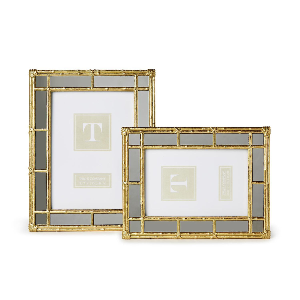 Bamboo Gold Photo Frames with Mirror Edge, Set of 2