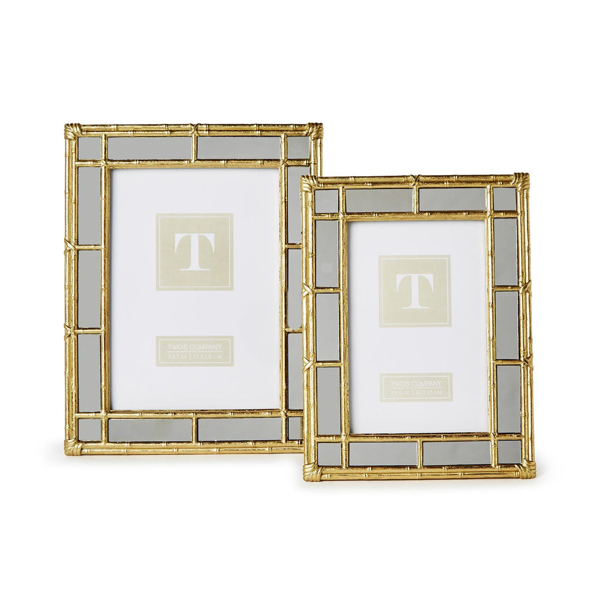 Bamboo Gold Photo Frames with Mirror Edge, Set of 2