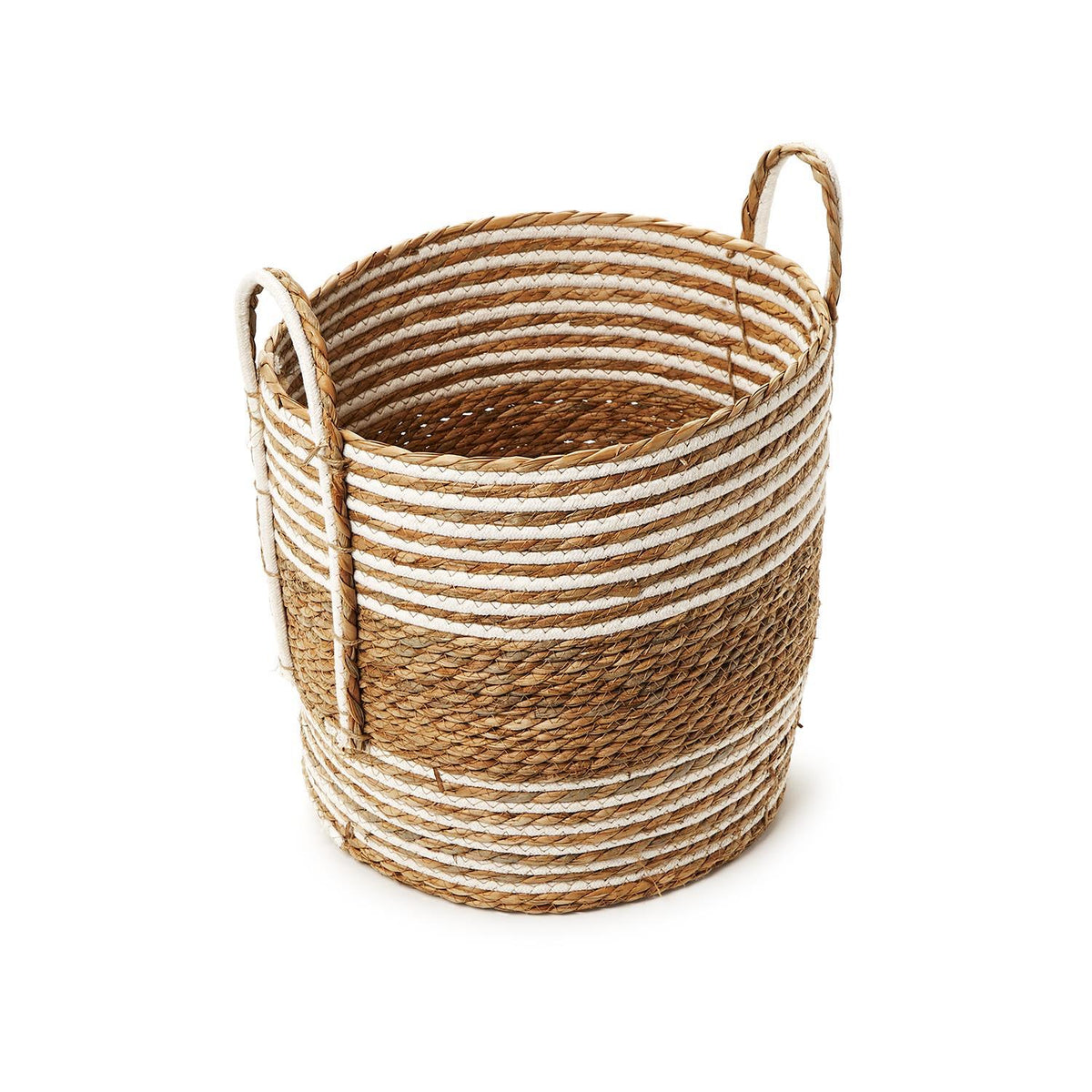 Hand-Woven Water Hyacinth & Cotton Baskets, Set of 3