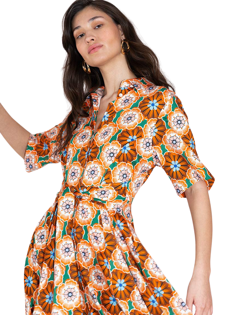 Posie Cotton Maxi Dress in Flower Pop Orange