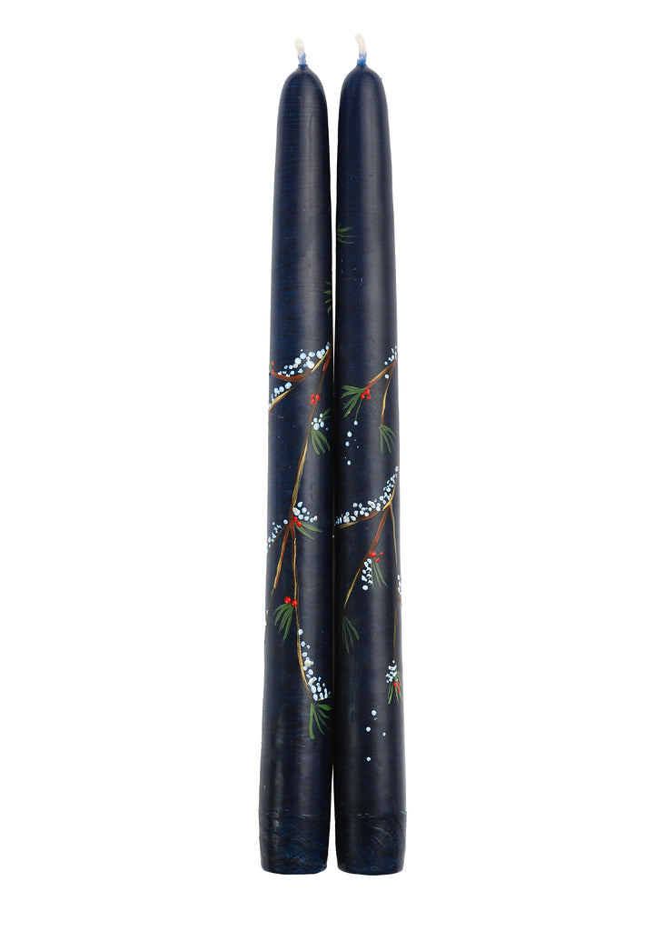 Snowy Branches Taper Candles, Set of Two