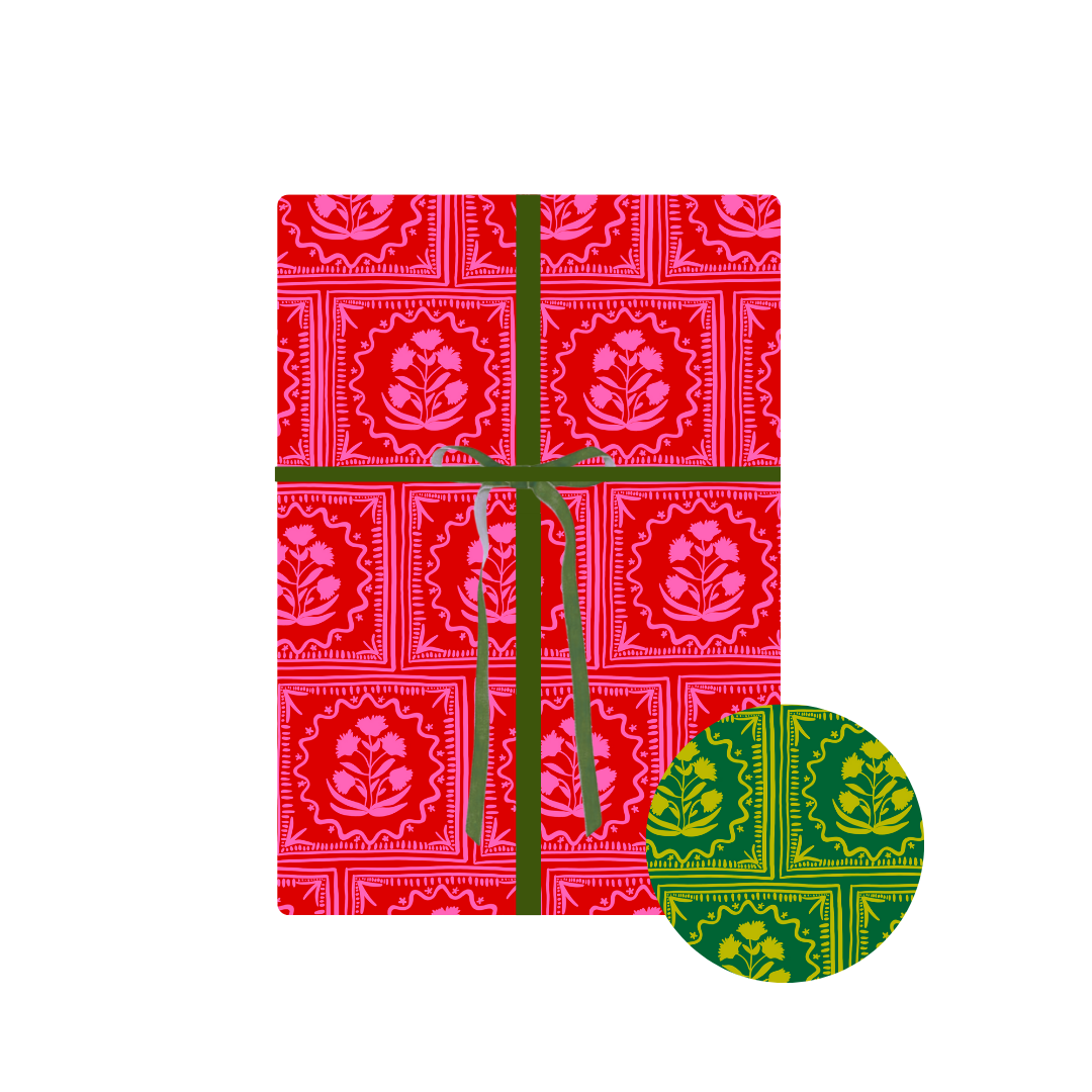 Holiday Block Print Reversible Gift Wrap