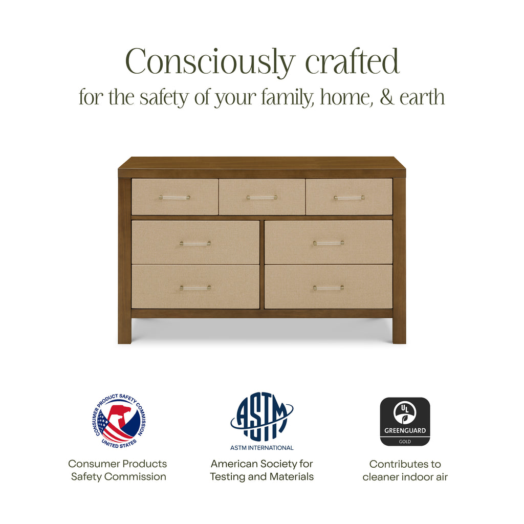 Eloise 7-Drawer Assembled Dresser in Natural Walnut & Performance Sand Eco-Weave