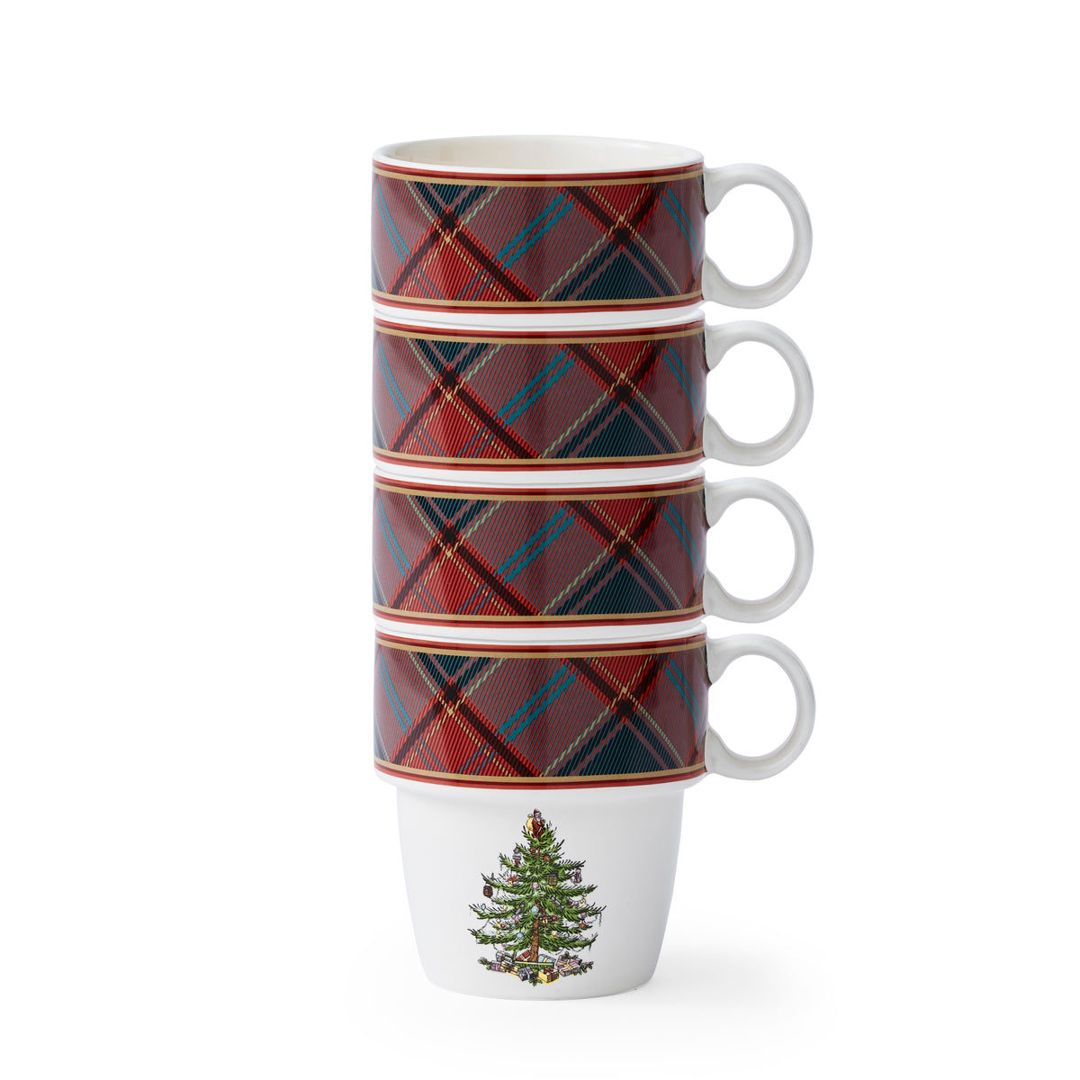 Christmas Tree Tartan Stacking Mugs, Set of 4