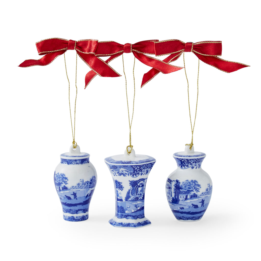 Blue Italian Christmas Mini Urn Ornaments, Set of 3