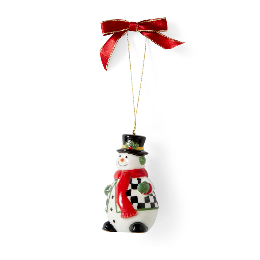 Christmas Tree Black & White Snowman Ornament
