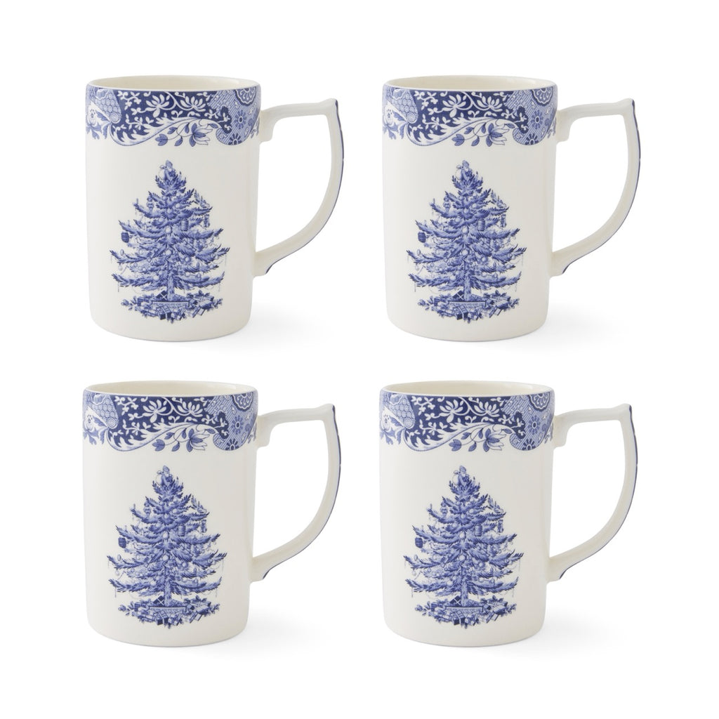 Blue Italian Christmas 12 Oz. Mugs, Set of 4