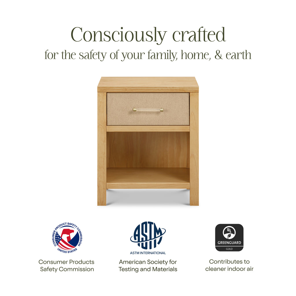 Eloise Assembled Nightstand in Honey and Performance Sand Eco-Weave