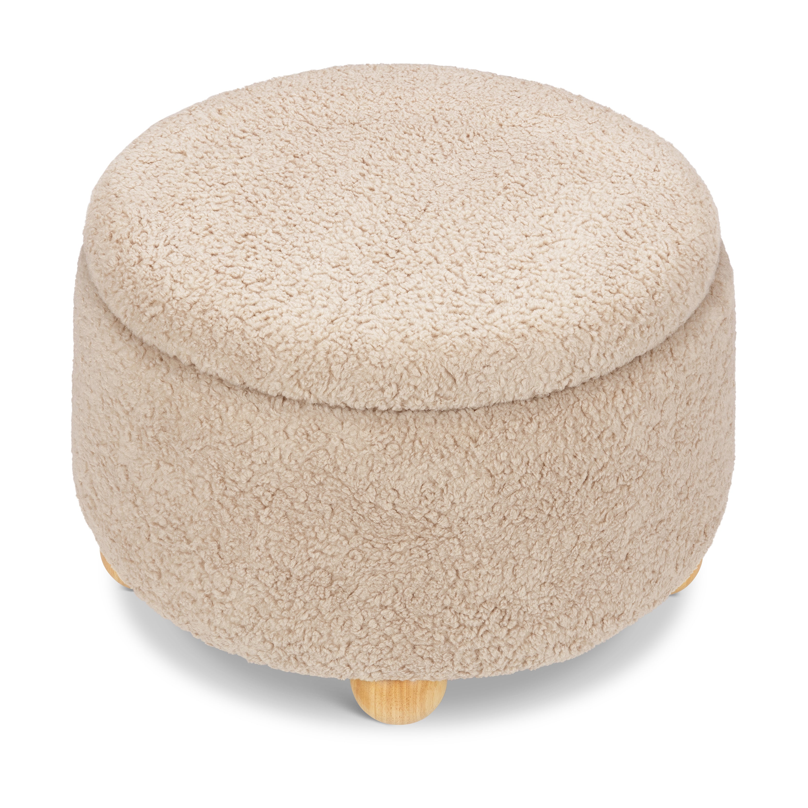 Tuffet Storage Ottoman in Chai Shearling with Honey Ball Feet
