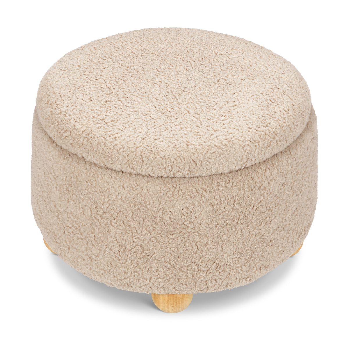 Tuffet Storage Ottoman in Chai Shearling with Honey Ball Feet