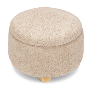 Tuffet Storage Ottoman in Chai Shearling with Honey Ball Feet