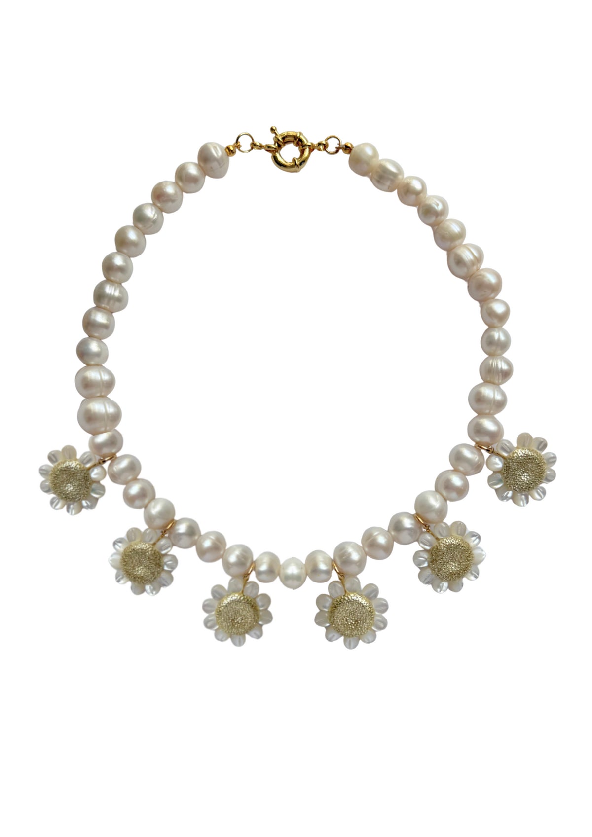 Pearl and Mother of Pearl Daisy Necklace