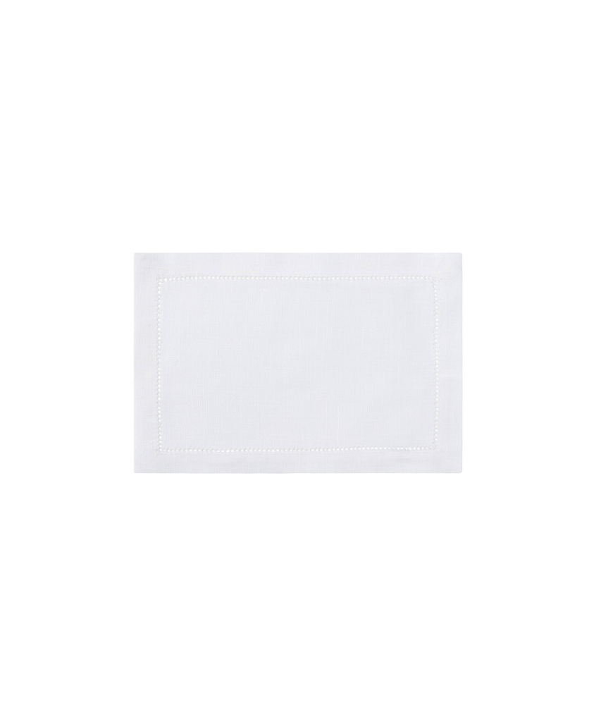 Classic Hemstitch Linen Cocktail Napkin, White