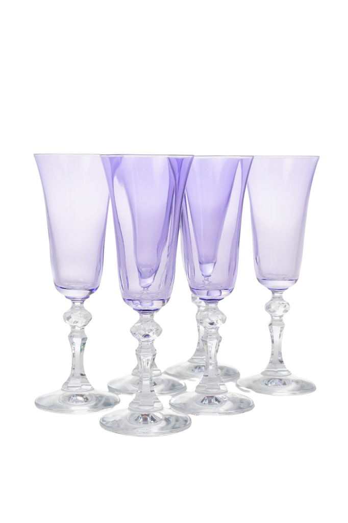 Estelle Colored Regal Flute With Clear Stem, Set of 6 in Lavender