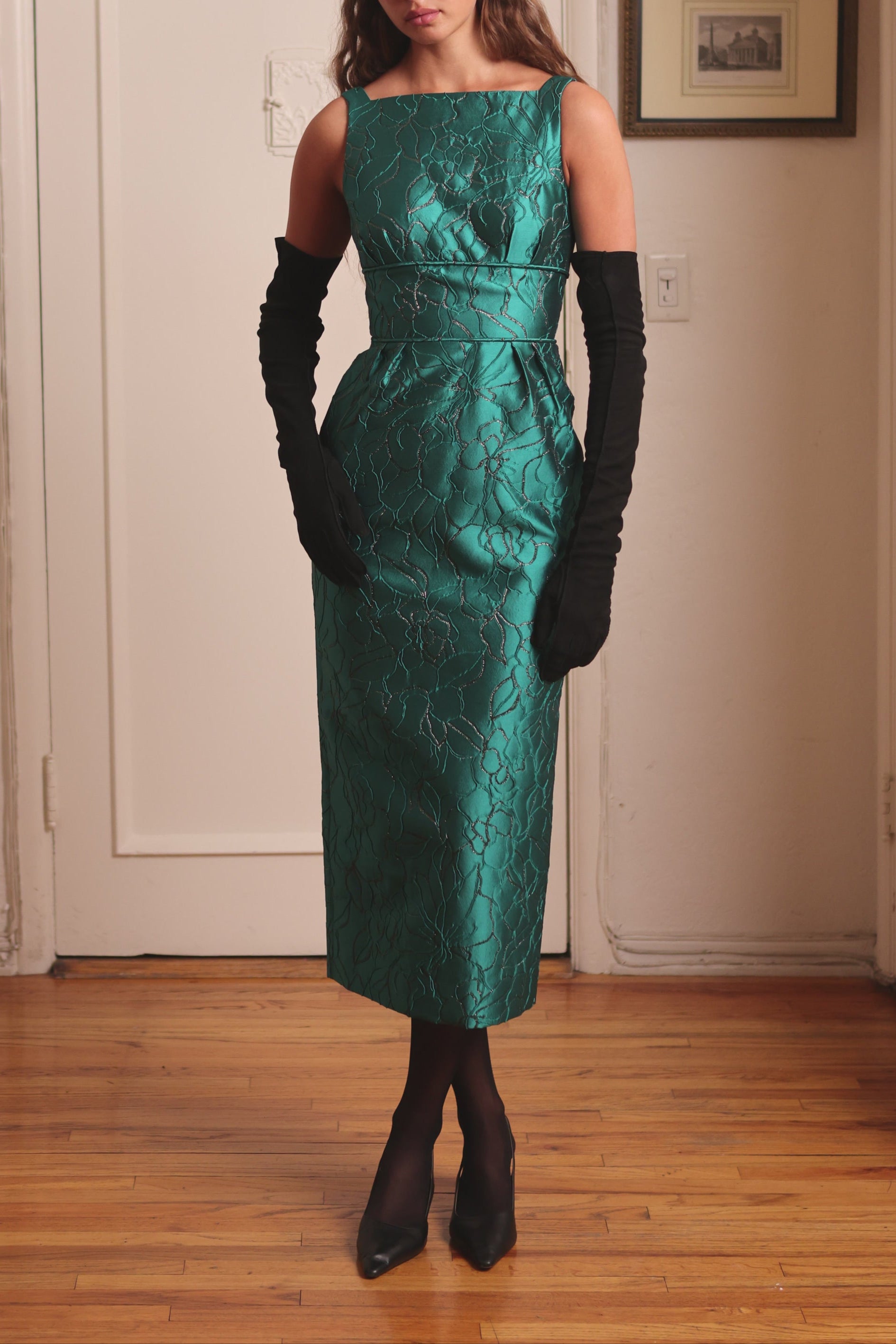 Waist Inset Slim Dress in Teal