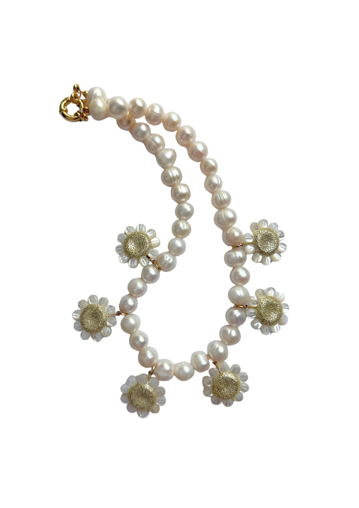 Pearl and Mother of Pearl Daisy Necklace