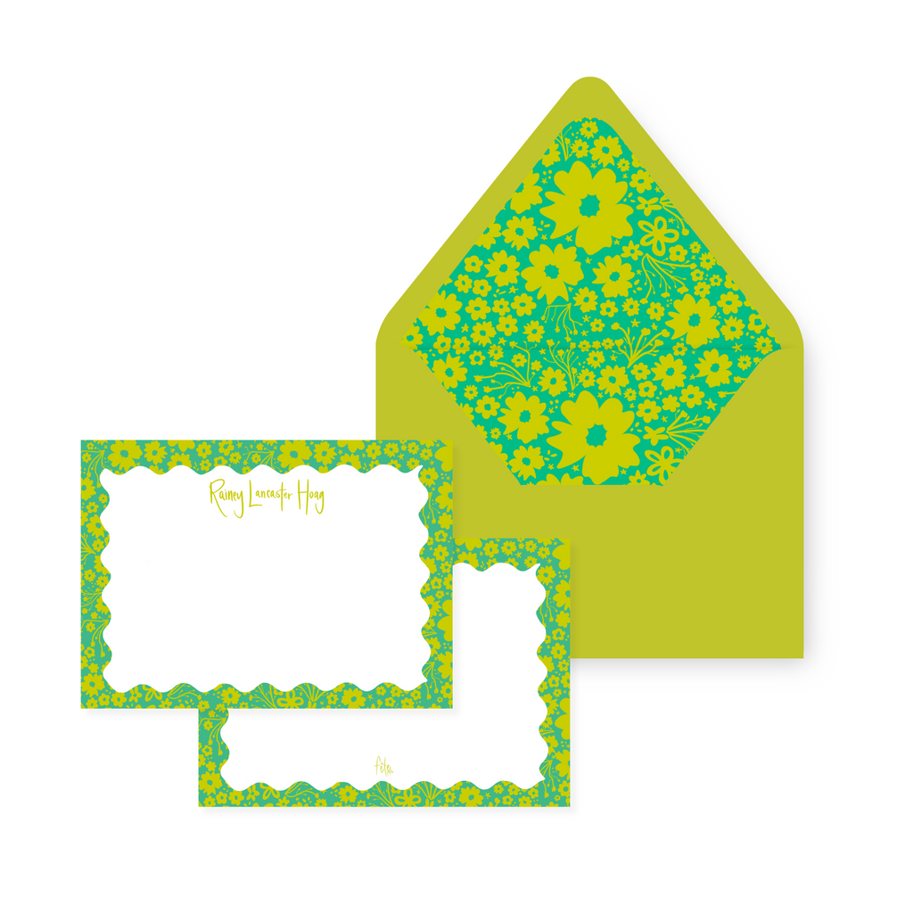 Chartreuse Ditsy Floral Stationery