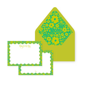 Chartreuse Ditsy Floral Stationery