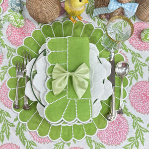 Easter tablescape, Easter placemat , Easter Napkin, green embroidered placemat, green embroidered napkin