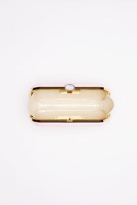 Bella Rosa Collection's Bella Clutch Pink Petite with gold-tone hardware against a white background.