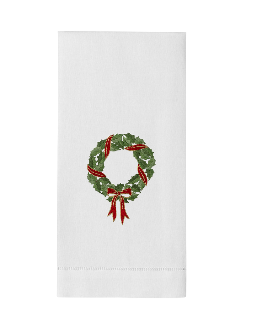 Holly Ribbon Wreath Hand Towel